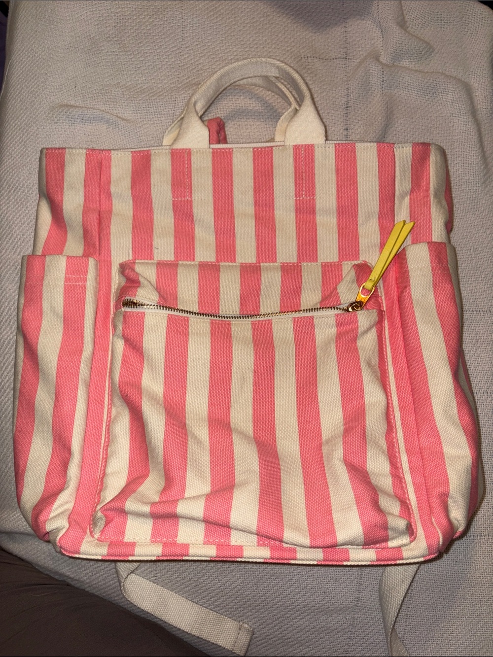 Universal Thread Pink and Cream Striped Canvas Backpack Tote